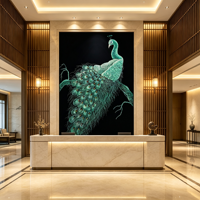 Papier peint mural de luxe vert émeraude avec broderie paon, fond noir, pour entrée de maison, hôtel, club et mur de fond de salon