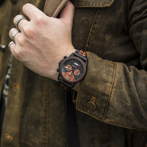 Logo personnalisé Sport Affaires Mode Hommes Boîtier en acier inoxydable Chronographe Résistant à l'eau Réglable Bracelet en bois Montres - Product Image 3