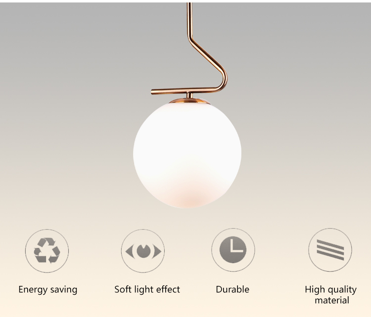 Hot selling Milky White Glass Living Room Golden Color modern Hanging pendant Light
