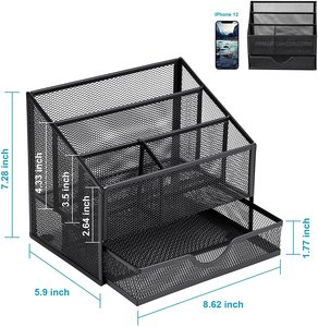 Ofis malzemeleri aksesuarları masaüstü kırtasiye organizatörler Caddy, örgü 4 bölme masa düzenleyici çekmece ile - Product Image 2