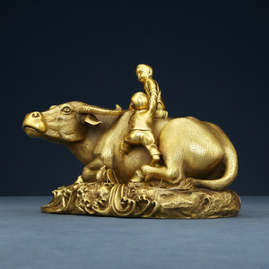 Copper World Brass Cowherd Riding Bull Figurine Handmade Chinese Style Desktop <b>Ornament</b> For Living Room Office Decoration - Product Image 2