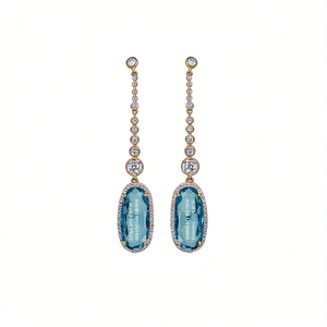 Boucles d'oreilles pendantes Olha Baek plaquées or avec zircon bleu et sertissage clos de diamants pour femme, style classique pour soirée - Product Image 1