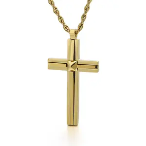 European and American Fashionable Stainless Steel Golden Cross Pendant Necklace Retro Pendant Jewelry for Men and Women