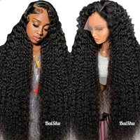 Perruques bouclées profondes africaines tendance en promotion pour femmes, perruques frontales en dentelle, fibres haute température, brésiliennes, vietnamiennes pour femmes noires