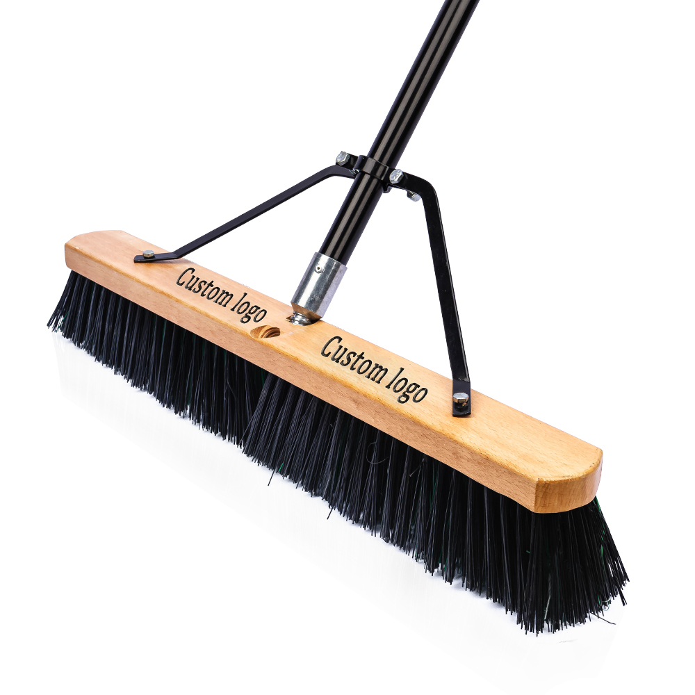 Factory 18 inches 24 inches heavy duty industry outdoor usage big plastic wood handle brush wide floor push brooms