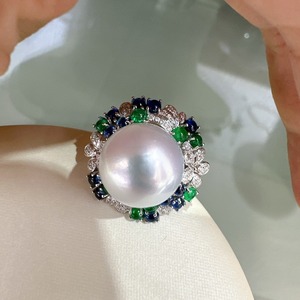 Anillo de Lujo de Primavera/Verano con Perla Natural Redonda de 14-15 mm, Comparable a la Perla Blanca Australiana, Estilo Francés, Ligero y Nuevo - Product Image 2