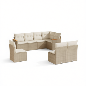 Conjunto de Sofás de Jardín Beige, Mimbre Sintético para Exteriores, Cojines Impermeables, Diseño Contemporáneo - Product Image 1