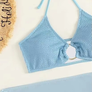 Maillot <span class=keywords><strong>de</strong></span> <span class=keywords><strong>bain</strong></span> femme 3 pièces 2026 : Ensemble bikini halter avec anneau et jupe <span class=keywords><strong>de</strong></span> plage - Product Image 6
