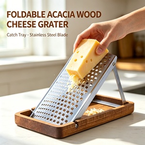 <span class=keywords><strong>Râpe</strong></span> <span class=keywords><strong>à</strong></span> fromage en <span class=keywords><strong>bois</strong></span> d'acacia avec base de collecte en acier inoxydable, hachoir manuel pour la cuisine domestique - Product Image 2