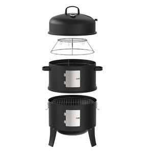 Stainless Steel Smokehouse Outdoor Round Smoker 3 In 1 Portable Detachable Grill With Thermometer For Camping Grilling - Product Image 2
