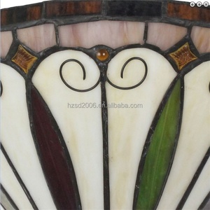 Lampe murale demi-hauteur de style Tiffany de luxe de 12 pouces, design baroque en verre teinté, pour chambre à coucher, salle à manger, source de lumière LED, petites tailles - Product Image 4