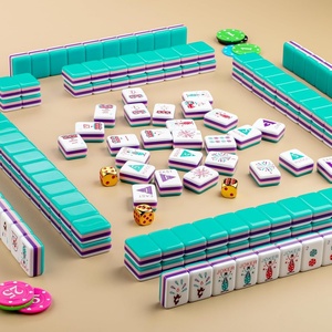 Juego de Fichas de Mahjong Americano, con Fichas Acrílicas Coloridas y un Estuche de Viaje de Cuero con Motivos de Parques Temáticos y Circo. - Product Image 5