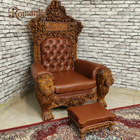 Fauteuil d'appoint classique européen de luxe en bois massif fait main, avec repose-pieds en bois recouvert de laine, personnalisable pour salon