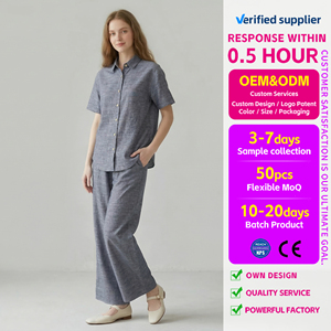 Conjunto Casual <span class=keywords><strong>de</strong></span> <span class=keywords><strong>Dos</strong></span> <span class=keywords><strong>Piezas</strong></span> <span class=keywords><strong>para</strong></span> Mujer, Transpirable, Camisa <span class=keywords><strong>de</strong></span> Color Sólido y Pantalones Anchos, Elegante Traje <span class=keywords><strong>de</strong></span> Verano <span class=keywords><strong>para</strong></span> el Día a Día - Product Image 2