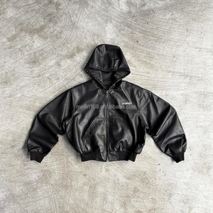Vestes en cuir PU noires surdimensionnées pour hommes, avec fermeture éclair, style streetwear décontracté, de haute qualité - Product Image 1