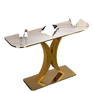 Table <span class=keywords><strong>console</strong></span> moderne de luxe en acier carbone avec plateau en marbre pour salon étroit et entrée - Product Image 6
