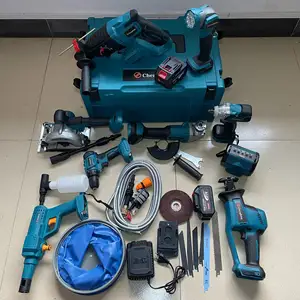 Set of 9pcs Portable Home Combination Cordless Power Tool Kits Rechargeable Electric Cutting Machine Brushless Hammer Drill Set