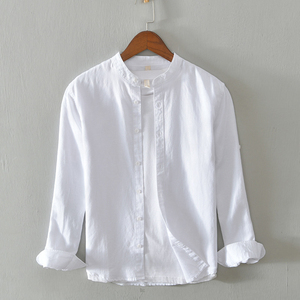 Camisa de Manga Larga con Cuello Alto para Hombre, 100% Algodón, Otoño, Alta Calidad, Transpirable, Formal e Informal, Color Blanco - Product Image 3