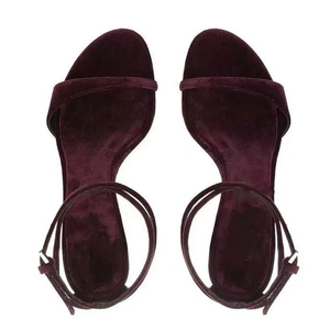 Sandalias de tacón alto de aguja con correa al tobillo y hebilla, de terciopelo suave, con punta abierta, para fiesta, para mujer - Product Image 4