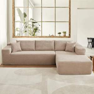 أريكة زاوية عالية الجودة على شكل حرف L، مجموعة أرائك قماشية خضراء مزخرفة، كنبات أنيقة للشقق والفنادق والفلل - Product Image 3