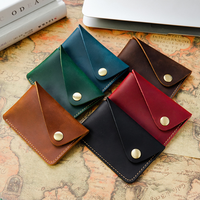 Dompet Kartu Kredit Kulit Sapi Minimalis Buatan Tangan Gaya Baru, Dompet Koin Kulit Asli Kreatif Trendi dengan Desain Kancing
