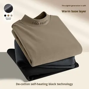 חולצת בסיס תרמי חצי טורטלנק חולצת בסיס חום לבן לגברים ולצווארון שרוול ארוך מזדמן, חולצת טריקו שכבה פנימית בינונית-צוואר - Product Image 3