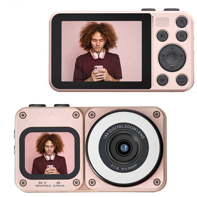 A70 Digital CCD Camera 4K 64MP Photo Dual Screen Multi Filter 18X Zoom 2000mAh Large Battery Life Easy Selfie Camera for Kids