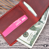 Dompet Kulit Sapi Asli Buatan Tangan Gaya Vintage, Dompet Kulit Asli Full Grain Crazy Horse Bifold untuk Pria