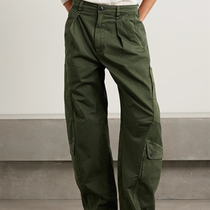 Pantaloni <span class=keywords><strong>Cargo</strong></span> da <span class=keywords><strong>Donna</strong></span> Vintage Verdi a Vita Alta, Gamba Larga, Multitasche, Stile Utility - Product Image 2