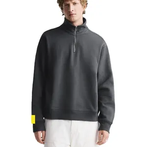 Sweat-shirt zippé en coton éponge personnalisé de haute qualité 1/4 pour hommes décontracté grande taille col rond demi-fermeture éclair pull quart à capuche homme