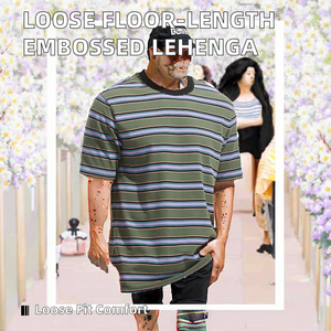 Lehenga Choli de poliéster con estampado de plantas en relieve, estilo europeo-americano, informal, cómodo, holgado, largo hasta el suelo, para hombre, primavera - Product Image 2