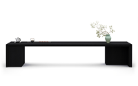 Table basse moderne en placage personnalisé, profil bas, couleur anthracite, avec double piétement, pour projets hôteliers, appartements, villas et salons (OEM/ODM)