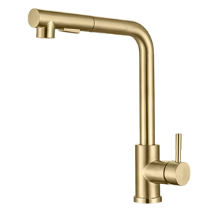 <span class=keywords><strong>Robinet</strong></span> de cuisine extractible en acier inoxydable SUS 304, finition or brossé, en forme de 7, mitigeur eau chaude et froide pour évier - Product Image 1