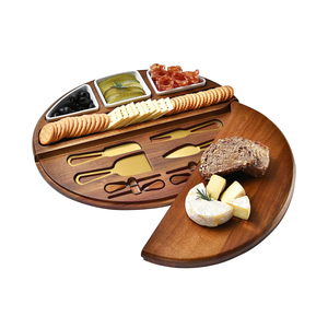 Planche à charcuterie ronde pivotante en bois d'acacia avec ensemble de couteaux, <span class=keywords><strong>plateau</strong></span> de service amélioré pour fromages et charcuteries - Product Image 1