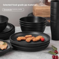 Vente flash : Ensemble de vaisselle en plastique PP et paille de blé Trustloops, écologique, commercial, noir, bol, assiette, gobelet, steak