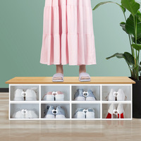 Boîte à chaussures pliable en forme de tête de chat, transparente en PP, anti-poussière, style japonais, empilable, avec compartiments et couvercle, grande/petite taille