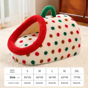 Neues Polka-Dot-Katzenbett Verdicktes Halbgeschlossenes Katzenbett mit Griff Sicheres Katzenschlafbett Katzenhaus & -hütte PP-Baumwollfüllung für Alle Jahreszeiten - Product Image 6