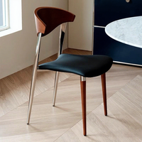 Chaise de salle à manger moderne avec siège rembourré, dossier en bois courbé, pieds en bois et en métal pour salle à manger et cuisine