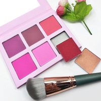 Palette de fards à joues 6 couleurs sous marque privée, étui rose avec miroir, poudre mate, faible MOQ, logo personnalisé, vente en gros, cosmétique visage