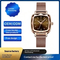 Montre à quartz pour femme, écologique, boîtier carré, verre minéral, étanche, lumineuse, bracelet en acier inoxydable, style business-casual