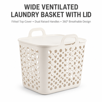 Petit panier à linge en plastique avec couvercle, panier de rangement pour vêtements compact et respirant avec poignées pour la salle de bain
