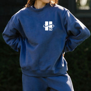 Nueva Sudadera de cuello simulado de lana para mujer, parches bordados de mezcla de algodón y poliéster, logotipo personalizado, MOQ bajo - Product Image 3