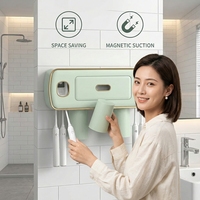 Support mural magnétique sans perçage pour brosses à dents, distributeur automatique de dentifrice, ensemble organisateur 2/4 tasses à ventouse
