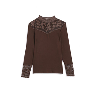 Autunno inverno Sexy Hollow Lace T shirt tinta unita a <span class=keywords><strong>maniche</strong></span> <span class=keywords><strong>lunghe</strong></span> Bottoming Shirt moda dolcevita donna top - Product Image 5