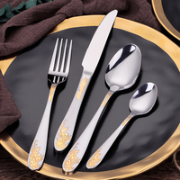 Couteau de luxe en acier inoxydable européen occidental 72 pièces cuillère fourchette boîte en bois cadeau plaqué or ensemble de couverts avec étui pour mariage