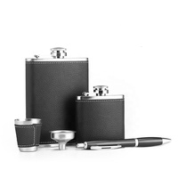 Personnalisation 8 oz personnalisé en acier inoxydable jack daniel ensemble de flasques en cuir noir