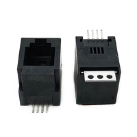 Prise téléphonique modulaire 616SMT à entrée supérieure RJ9 femelle 4P4C, montage en surface vertical, SMT, largeur = 11,1 mm, LCP noir, plaqué or RJ11
