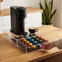 Organizzatore per Capsule di Caffè, Contiene 40 Capsule Grandi, Portacapsule in Acrilico con Estraibile Scorrevole Antiscivolo, Contenitore Trasparente