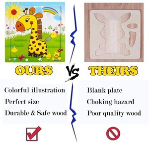En gros 9 PCS Préscolaire Intelligence Dessin Animé Carton Peinture Personnalisé 3D En Bois Puzzle Animal Jouet Éducatif - Product Image 5