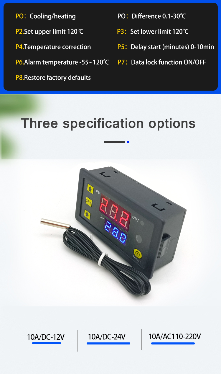 DC 12v digital temperature controller with remote control red and blue LED display temperature measurement -55-120 degrees W3230(图2)